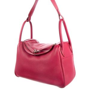 Authentic HERMES Lindy 30 Rubis Clemence Leather Palladium Hardware Excellent